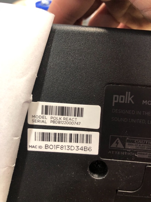 Photo 5 of MISSING CORD.*
Polk Audio React Sound Bar, Dolby & DTS Virtual Surround Sound, Next Gen Alexa Voice Engine with Calling & Messaging Built-in, Expandable to 5.1 with Matching React Subwoofer & SR2 Surround Speakers
