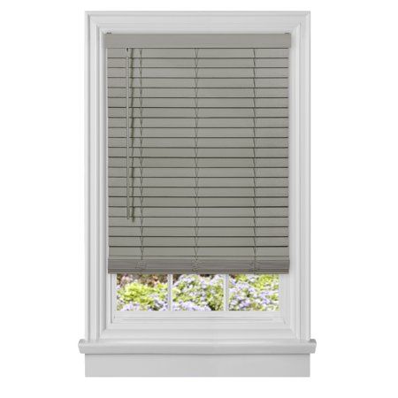 Photo 1 of Achim GII Madera Falsa Indoor Cordless Grey Vinyl Room Darkening Window Faux Wood Blind, 64" L X 36" W
