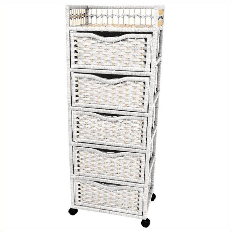 Photo 1 of 46" Natural Fiber Chest of Drawers on Wheels - White
