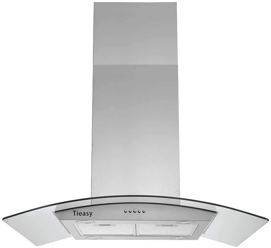 Photo 1 of 36 inch Island Range Hood 700 CFM Ceiling Mount Hood Stainless Steel Stove Vent Hood with Tempered Glass, Push Button Controls, Mesh Filters
DENTED.