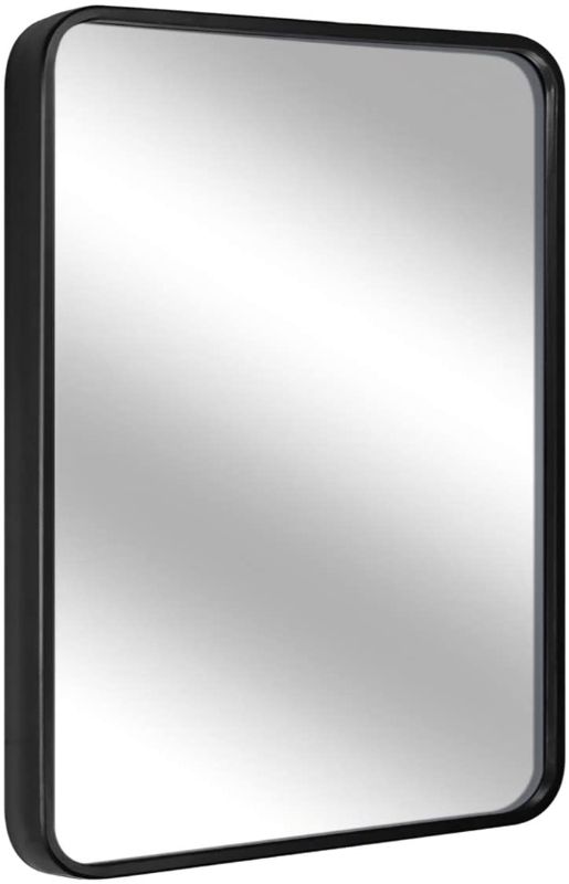 Photo 1 of 20 x 28” Black Bathroom Mirror for Wall, 1.3” Metal Frame Rectangle Mirror, Wall-Mounted Mirror Hangs Horizontal Or Vertical