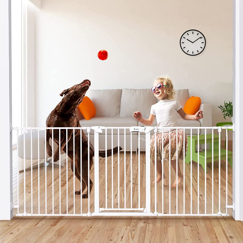 Photo 1 of Tokkidas 80"-23.6" Auto Close Baby Gate, Extra Wide Child Gates with One Hand Operation, Hardware Mount, Adjustable 3 Panels Angle, Walk Thru Dog Gate for Kitchen, Doorways,30”Tall
