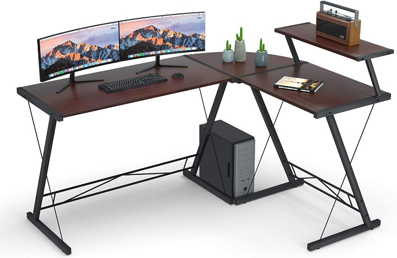 Photo 1 of Coleshome Extra Large L Shaped Desk L Desk Gaming Computer Corner Desk with Round Corner with Monitor Stand for Gaming Desk Home Office Writing Workstation, Walnut.
