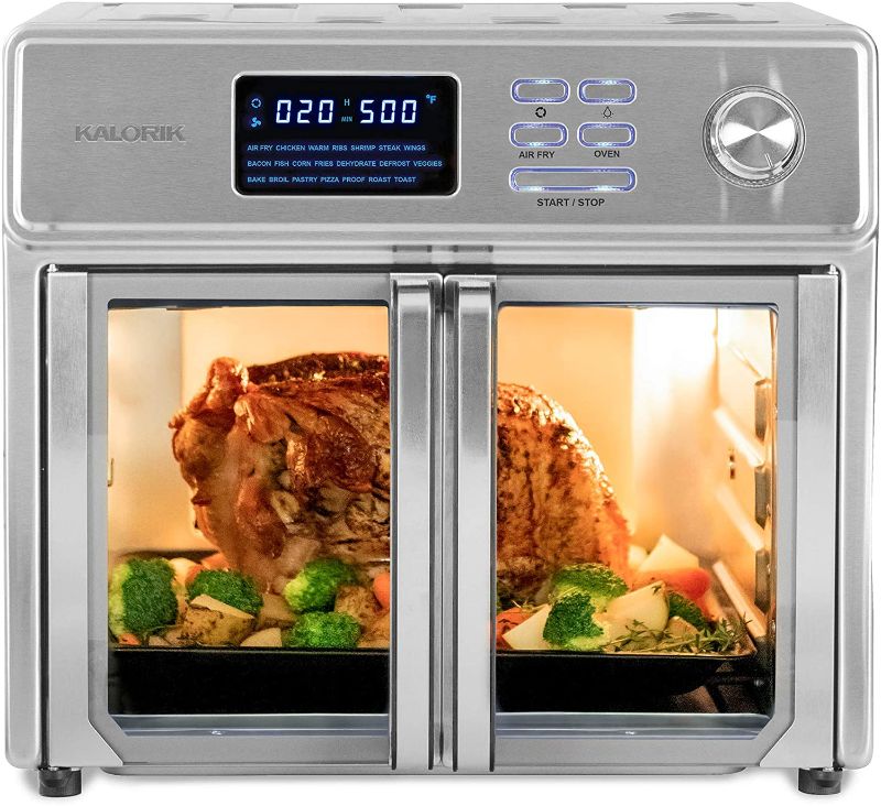 Photo 1 of "Kalorik MAXX AFO 46045 SS Digital Air Fryer Oven 26 Quart 10-in-1 Countertop Toaster Oven & Air Fryer Combo - Grill, Rotisserie, Dehydrator, Pizza Oven, & More | 1750W | Stainless Steel "
