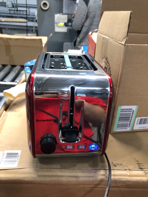 Photo 3 of 2 Slice Red Toasters, Bonsenkitchen Stainless Steel Wide Slot Bread Toaster with Defrost/Reheat/Cancel Function, 7 Brown Setting, Removable Crumb Tray, Auto Shut Off, 750 Watt, 120V
