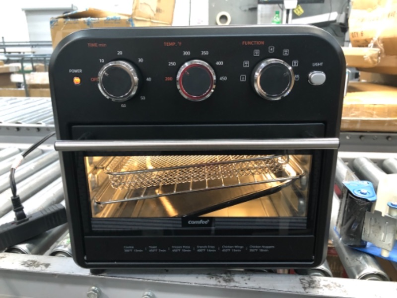 Photo 2 of Comfee' Retro Air Fryer Toaster Oven, 7-in-1, 1250W, 13.6L Capacity, 4 Slice, Air Fry, Bake, Broil, Toast, Warm, Convection Broil, Convection Bake, Black, Perfect for Countertop (CO-A101A(BK))
