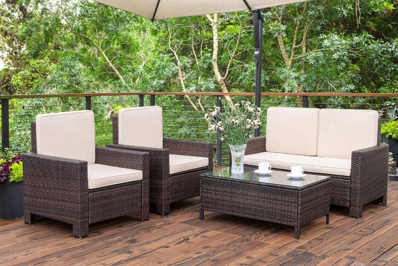 Photo 1 of ***MISSING BOXES*** Outdoor Patio Furniture Sets Rattan Chair Wicker Conversation Sofa Set Outdoor Indoor Backyard Porch Garden Poolside Balcony Use Furniture Beige SIMILAR TO STOCK PHOTO