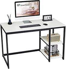 Photo 1 of GreenForest Home Office Desk with 2Tier Storage Shelves 47 Computer Writing Desk Morden PC Laptop Workstation Study Working Table white