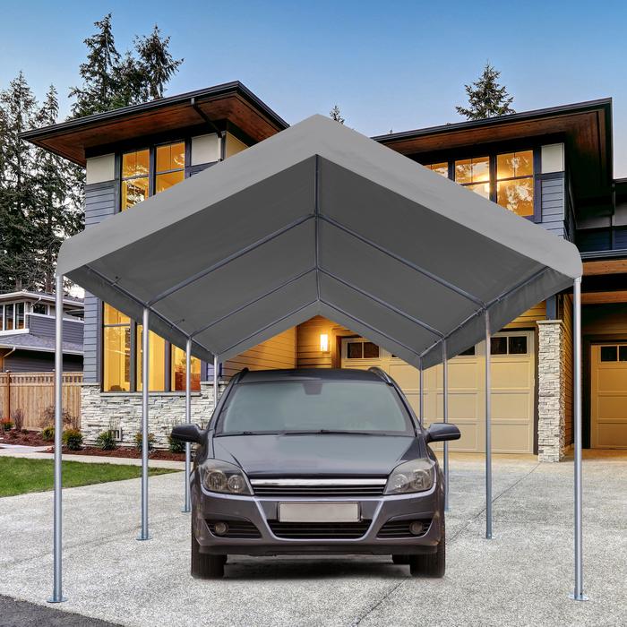 Photo 1 of 10' x 20' Carport Garage Canopy Tent with 8 legs - Green 10ft W x 20ft L x 9.3ft H 
