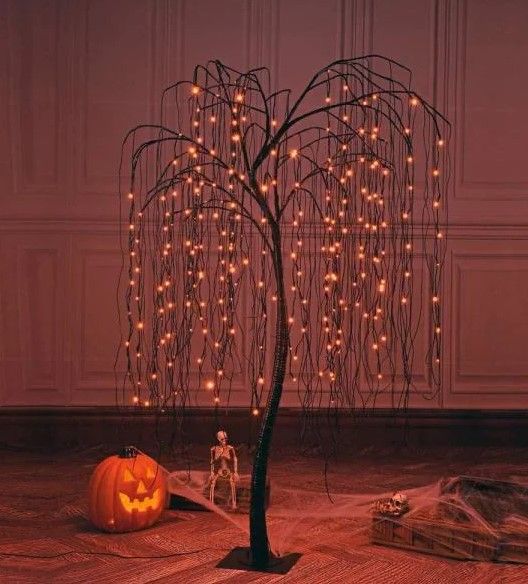 Photo 1 of 7 ft. Orange Pre-Lit LED Halloween Tree Artificial Christmas Tree with Spiders and 256 LED Lights
