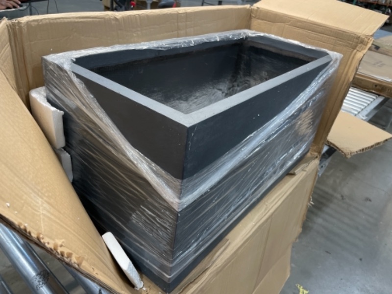 Photo 2 of 15" Kante Lightweight Modern Long Low Outdoor Concrete Rectangular Planter Charcoal Black - Rosemead Home & Garden, Inc.