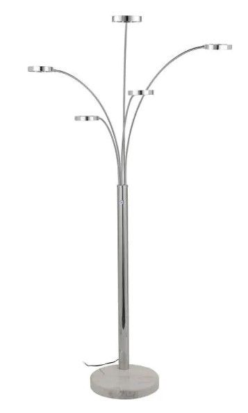 Photo 1 of 66.9 in. Chrome Finish LED Floor Lamp of 5 Curving Lamp Heads
