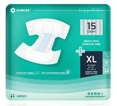 Photo 1 of SUNKISS TrustPlus Adult Diapers with Maximum Absorbency, Disposable Incontinence Briefs with Tabs for Men and Women, Maximum Overnight Absorbency, Leak Protection, XLarge, 60 Count
