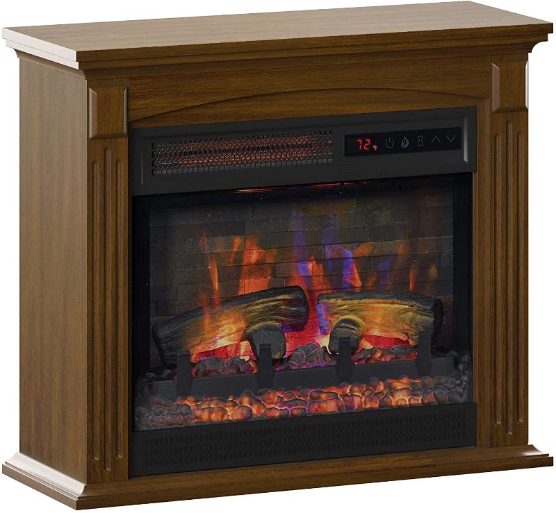 Photo 2 of Duraflame Rolling Mantel with Infrared Quartz Electric Fireplace with Crackling Sound Heaters, Burnished Walnut (Renewed)