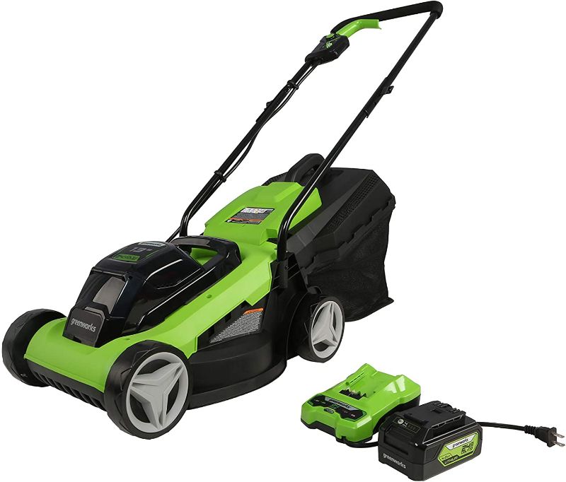 Photo 1 of ***PARTS ONLY*** Greenworks 24V 13-Inch Cordless (2-In-1) Push Lawn Mower, 4.0Ah USB Battery (USB Hub) and Charger Included MO24B410
used 