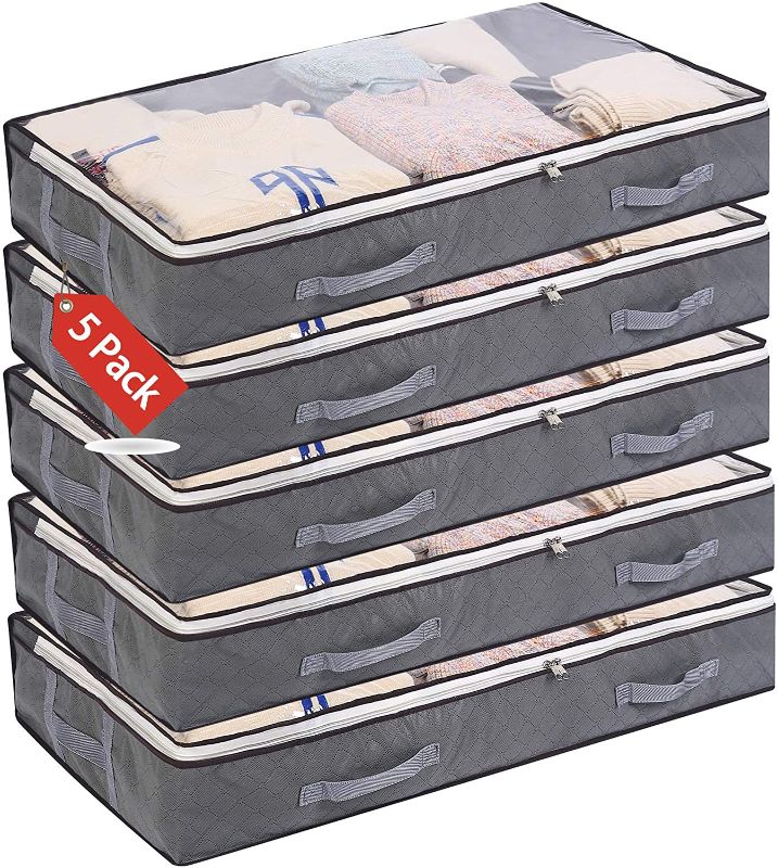 Photo 1 of *NOT EXACT stock picture, use for reference* 
 (4) 39 X 20 X 6 GREY Foldable Clothes Bag Large Capacity Storage Containers with Clear Window Reinforced Handles Zippered Organizer