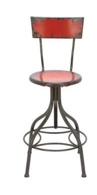 Photo 1 of Distressed Gray Iron Round Bar Chair with Chipped Red Painted Seat and Backrest
