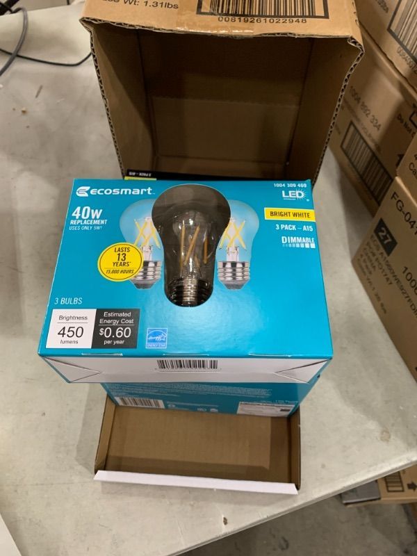 Photo 2 of 40-Watt Equivalent A15 Dimmable ENERGY STAR Clear Glass Filament Vintage Edison LED Light Bulb Bright White (4 3-Packs)
