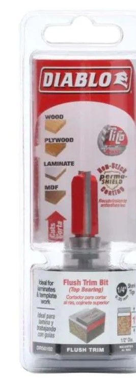 Photo 1 of 1/2 in. x 1 in. Carbide Top-Bearing Flush Trim Router Bit
