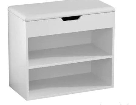 Photo 1 of 21.2 in. H x 24 in. W 6-Pair Shoes White Wood Shoe Storage Bench with Hidden Storage Compartment