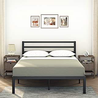 Photo 1 of AMBEE21 – Modern Queen Platform Metal Bed Frame with Headboard: (14 inch) – Black Heavy Duty Iron Metal Bed Frame, Sturdy Mattress Support, Under Bed Storage, Steel Slat Support, No Box Spring Needed
