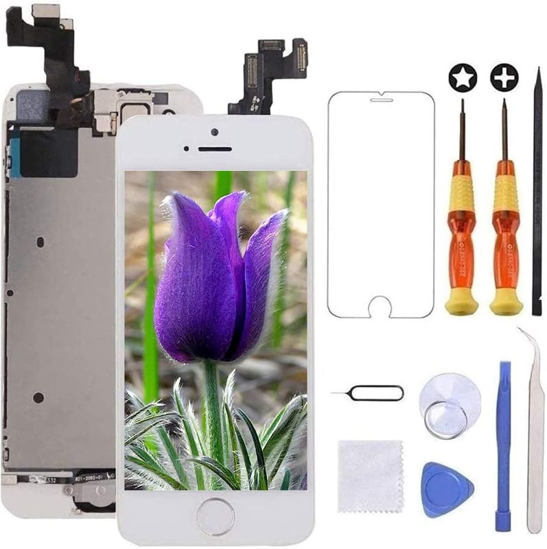 Photo 1 of Brinonac for iPhone 5s/Se Screen Replacement White Touch Display LCD Digitizer Full Assembly with Front Camera,Proximity Sensor,Ear Speaker and Home Button Including Repair Tool and Screen Protector
