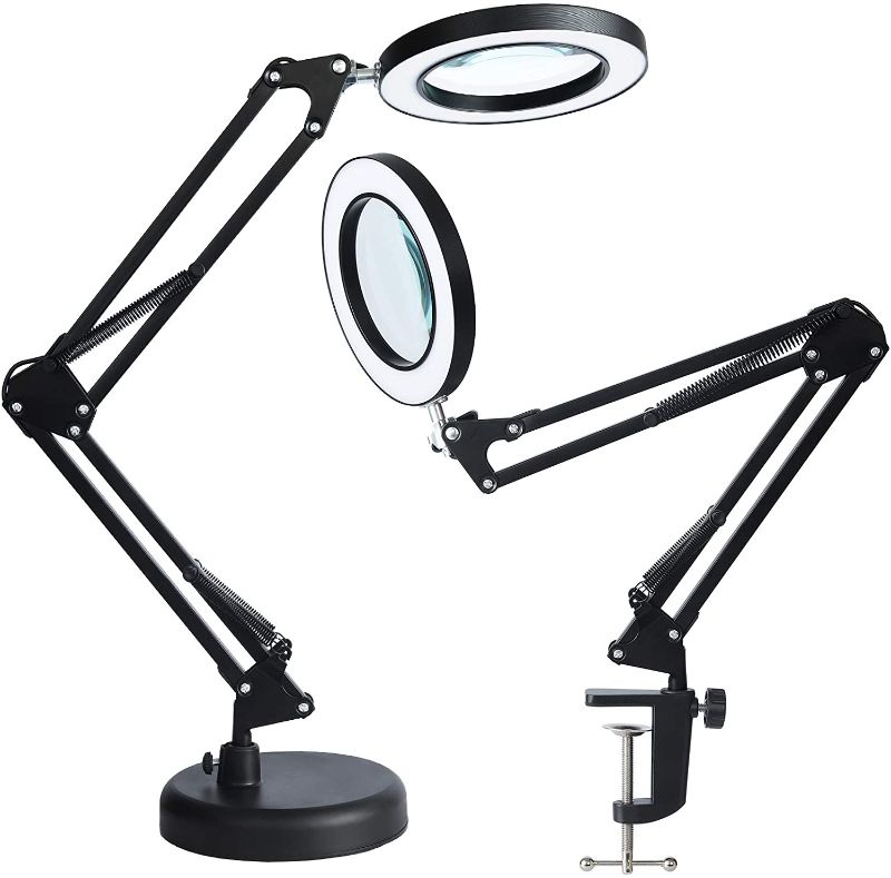 Photo 1 of 2-in-1 LED Magnifier Desk Lamp with Clamp ,Magnifying Glass with Light and Stand,3 Color Modes Stepless Dimming, for Home Office Close Work, Repair, Crafts, Reading,Sewing
