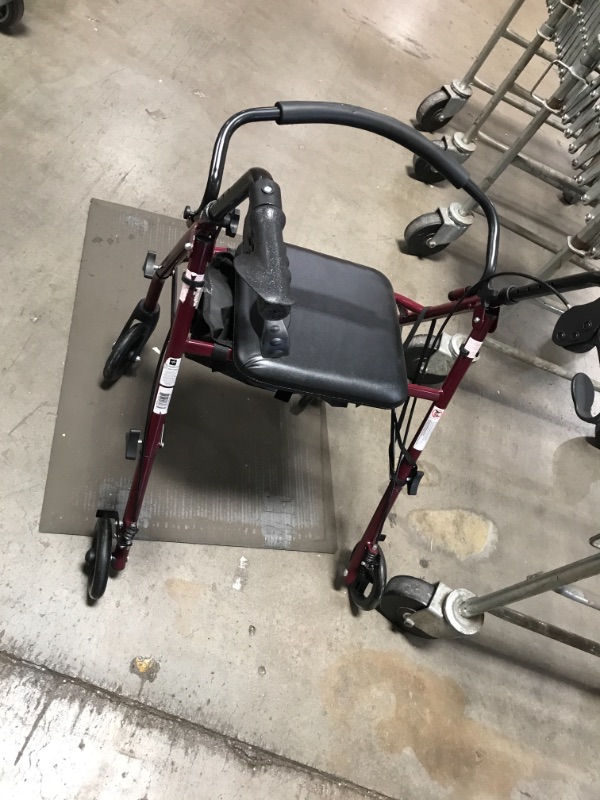 Photo 2 of Medline Rollator Walker with Seat, Steel Rolling Walker with 6-inch Wheels Supports up to 350 lbs, Medical Walker, Burgundy
