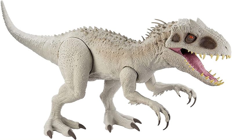 Photo 1 of Jurassic World Camp Cretaceous Super Colossal Indominus Rex 18-in High & 3.5 Ft Long, Movable Arms & Legs, Swallows 20 Mini Action Figures, 4 Years Old & Up
