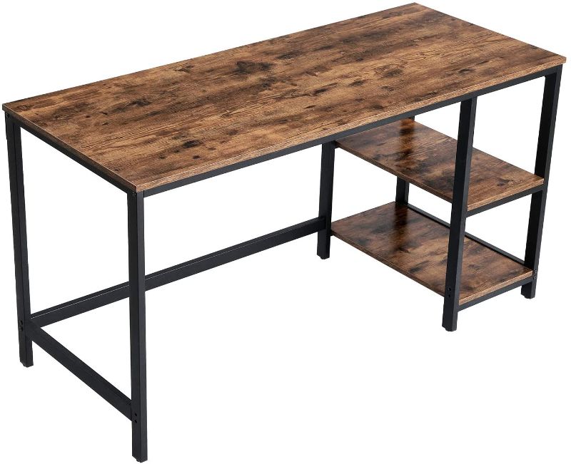 Photo 1 of VASAGLE ALINRU Computer Desk, 55.1-Inch Long Home Office Desk for Study, Writing Desk with 2 Shelves on Left or Right, Steel Frame, Industrial, Rustic Brown and Black ULWD55X
