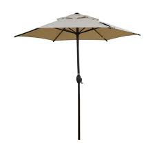 Photo 1 of 7-1/2 ft. Round Outdoor Market with Push Button Tilt and Crank Lift Patio Umbrella in Beige