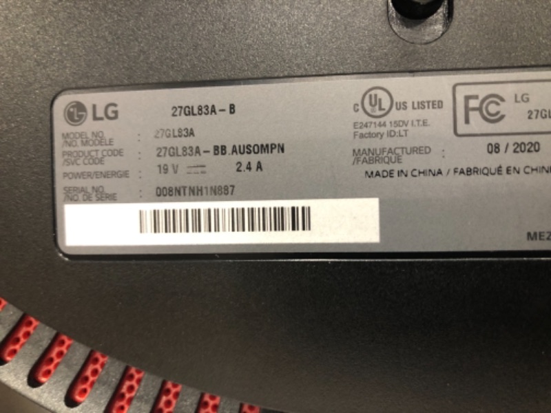 Photo 1 of LG 27GL83A-B 27 Inch Ultragear QHD IPS 1ms NVIDIA G-SYNC Compatible Gaming Monitor, Black
