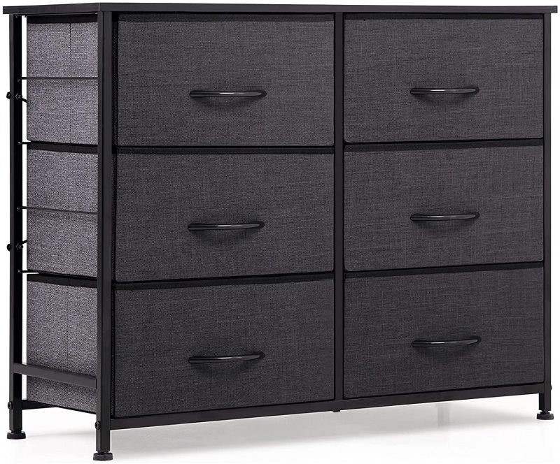 Photo 1 of ODK Dresser with 6 Drawers, Fabric Storage Tower, Organizer Unit for Bedroom, Hallway, Entryway, Closets, Sturdy Steel Frame, Wood Top, Easy Pull Solid Handle, Dark Gray
