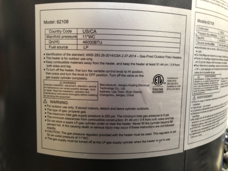 Photo 5 of Amazon Basics 46,000 BTU Outdoor Propane Patio Heater with Wheels, Commercial & Residential - Slate Gray
model 62108 only (ONLY BASE COVER)