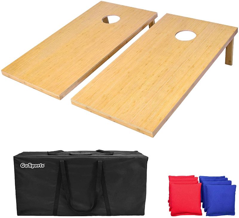 Photo 3 of GoSports Bamboo Cornhole Toss Game Set with 8 Bean Bags & Carrying Case - Choose Regulation or Tailgate Size Boards
