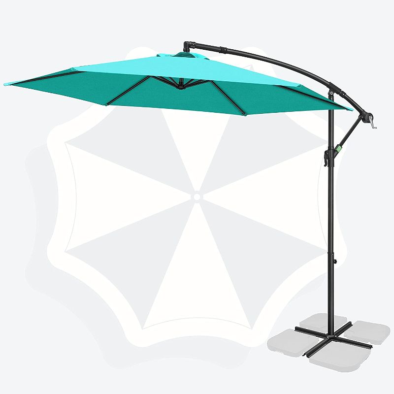 Photo 1 of FRUITEAM 10-ft Offset Hanging Umbrellas, Garden Patio Outdoor Swimming Pool Umbrellas Large Market Umbrella with Crank & Cross Base, Waterproof UV Protection Cantilever Umbrella
