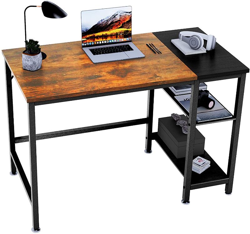 Photo 1 of Extra Mile Computer Desk with Storage Shelves,47 Inch Small Desk Study Writing Table for Home, Office, Study Room, Bedroom,Vintage Rustic Brown and Black
