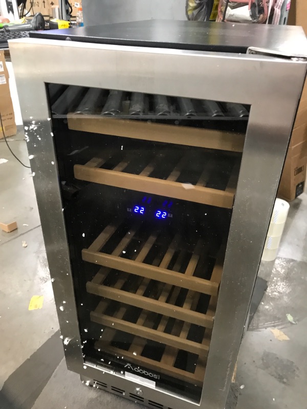 Photo 4 of *Missing handle and screw for door*
AAOBOSI 15 Inch Wine Cooler, 28 Bottle Dual Zone Wine Refrigerator with Stainless Steel Tempered Glass Door, Temp Memory Function, Fit Champagne.
