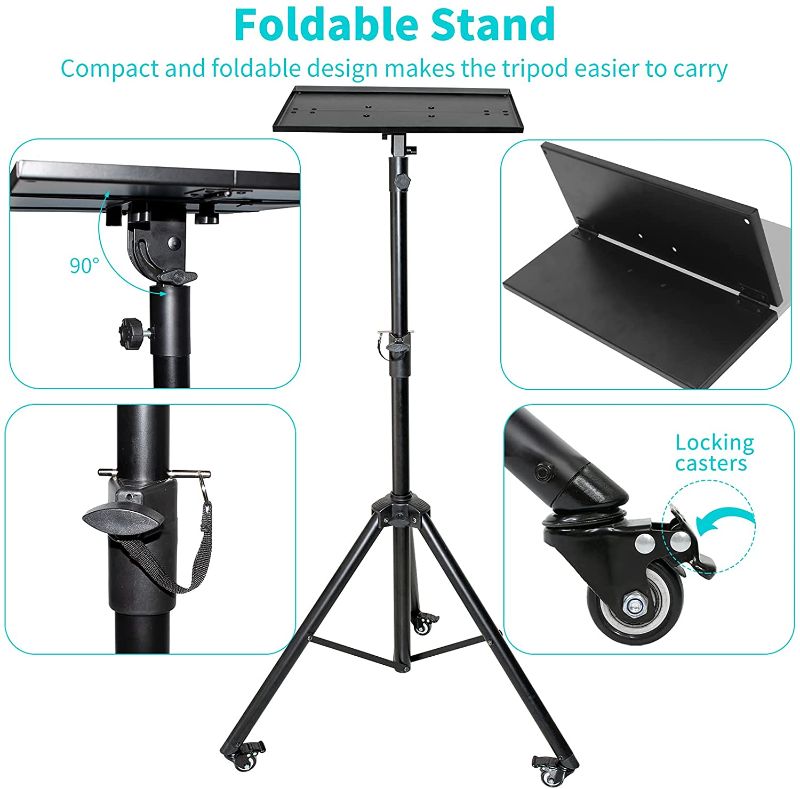 Photo 1 of Projector Stand, Sturdy Durable Metal Laptop Tripod Stand with Wheels, Folding Floor Tripod Stand with Tray, Adjustable Height Portable DJ Equipment Stand for Indoors and Outdoors (43 Inch - 73 Inch)
