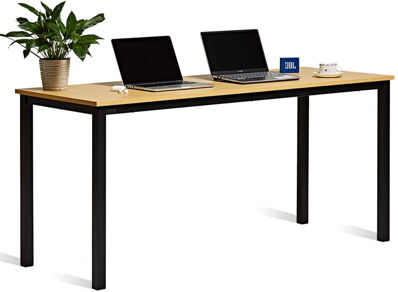 Photo 1 of Computer Desk 63 inches Large Size Desk Writing Desk,Modern Simple Style PC Table,Black Metal Frame for Home Office,Oak