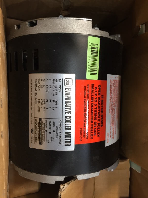 Photo 2 of 2-Speed 1/3 HP Evaporative Cooler Motor
