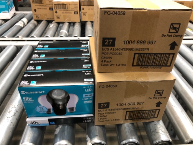 Photo 1 of EcoSmart 40-Watt Equivalent A15 Dimmable ENERGY STAR Frosted Glass Decorative Filament Vintage LED Light Bulb Daylight (3-Pack)
12 BOXES OF 3 PACKS EACH 