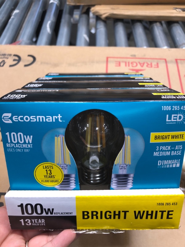 Photo 2 of 100-Watt Equivalent A15 Dimmable Appliance Fan Clear Glass Filament LED Vintage Edison Light Bulb Bright White (3-Pack)
4 BOXES OF  3 PACKS EACH  