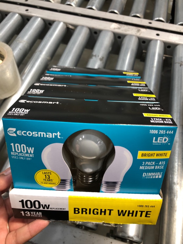 Photo 2 of 100-Watt Equivalent A15 Dimmable Appliance Fan Frosted Glass Filament LED Vintage Edison Light Bulb Bright White(3-Pack)

8 BOXES OF  3 PACKS  EACH 