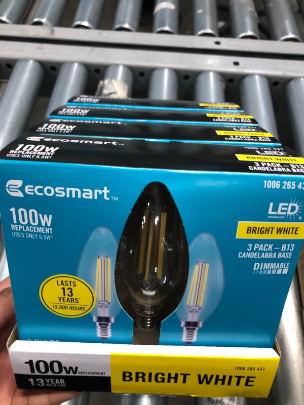 Photo 2 of 100-Watt Equivalent B13 Dimmable Blunt Tip Clear Glass Filament LED Vintage Edison Light Bulb Bright White (3-Pack)
8 BOXES OF 3 PACKS EACH 