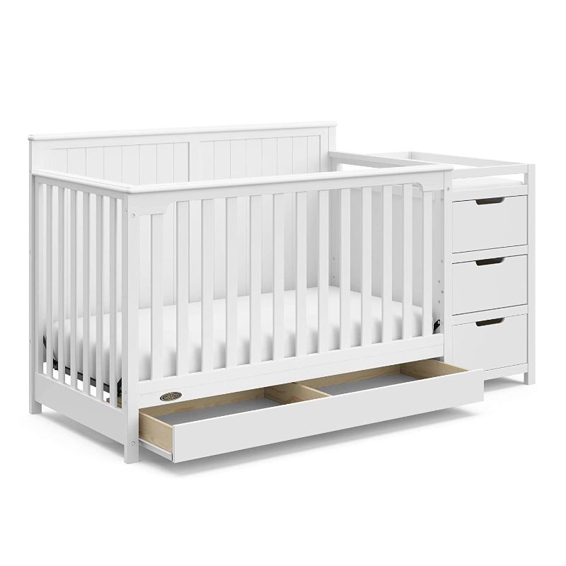 Photo 1 of BOX  1 OF  2*** Graco Hadley 4 in 1 Convertible Crib Changer (White) Easily Converts to Toddler Bed Day or Full Bed, Three Position Adjustable Height Mattress (Mattress Not Included) INCOMPLETE SET 
