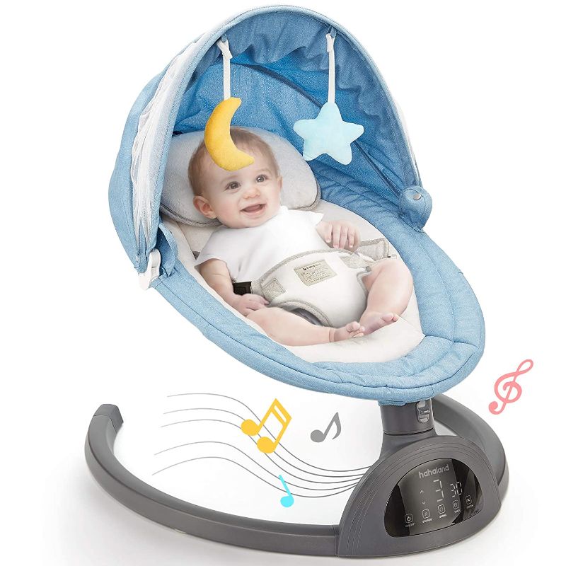 Photo 1 of Baby Swing Bluetooth Enabled, Remote Control Baby Swings for Infants with 5 Swing Speeds, LED Touch Screen Baby Swings with 10 Music, 3 Timing Baby Rocker, Detachable Mosquito Net & Hanging Baby Toys
