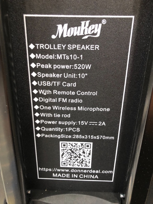 Photo 10 of Moukey Karaoke Machine Speaker,Bluetooth Outdoor Portable Wireless Speaker PA System with 10" Subwoofer, DJ Lights,Rechargeable Battery, Microphone, Recording, MP3/USB/TF/FM (RMS 140W to 520W Peak)
