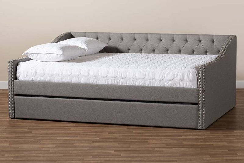 Photo 1 of  BOX 1 OF 2  ** Baxton Studio Haylie Modern Light Grey Fabric Queen Size Daybed /w Roll-Out Trundle Bed - CF9046-Light Grey-Daybed-Q/T
INCOMPLETE SET 