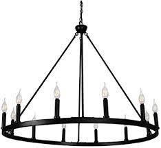 Photo 1 of 12-Light Matte Black Chandelier Wagon Wheel Steel Frame
